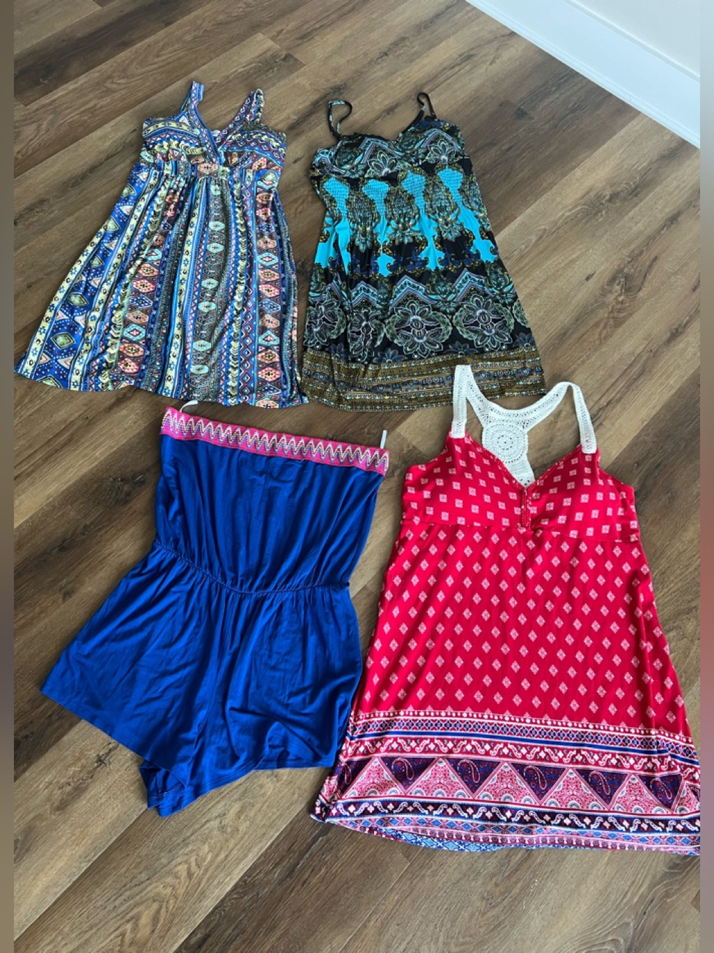 2X Plus Size Summer Bundle - 4pc Boho Sundresses & Romper Lot